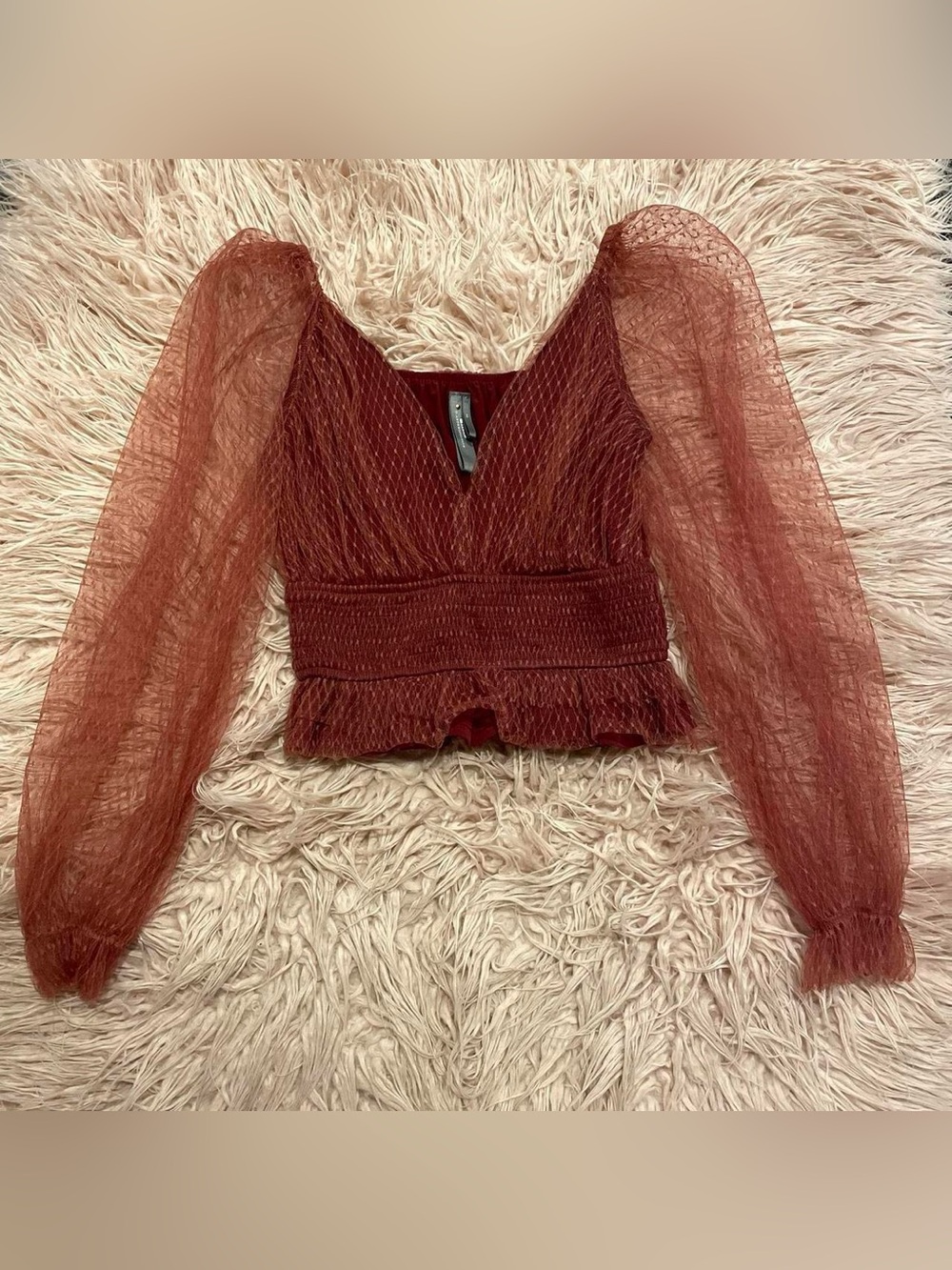 Anthropologie red mesh princess sleeve top size xs